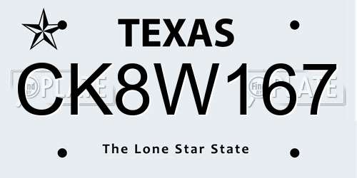 CK8W167 Texas License Plate