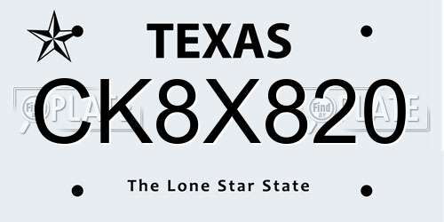 CK8X820 Texas License Plate