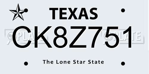 CK8Z751 Texas License Plate