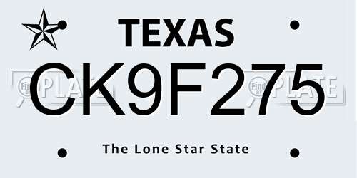 CK9F275 Texas License Plate