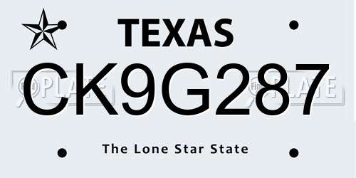 CK9G287 Texas License Plate