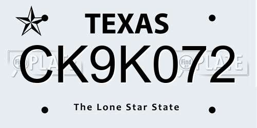 CK9K072 Texas License Plate