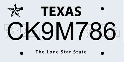 CK9M786 Texas License Plate