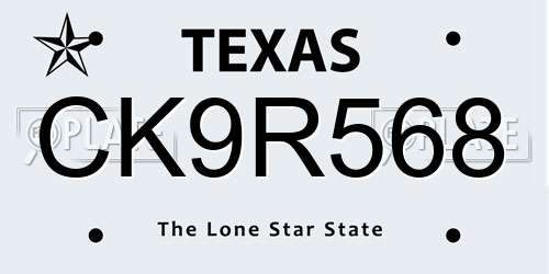 CK9R568 Texas License Plate