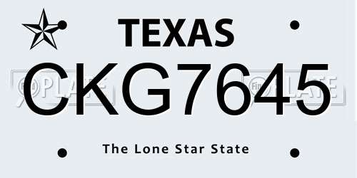 CKG7645 Texas License Plate
