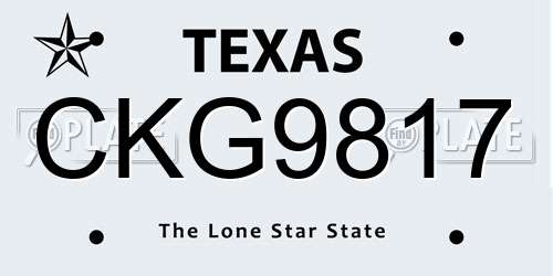 CKG9817 Texas License Plate