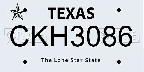 CKH3086 Texas License Plate