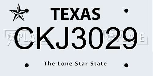 CKJ3029 Texas License Plate