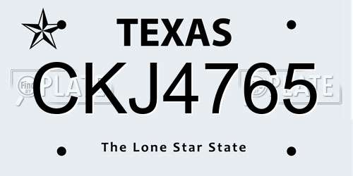 CKJ4765 Texas License Plate