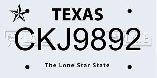 CKJ9892 Texas License Plate