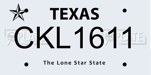 CKL1611 Texas License Plate