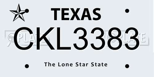 CKL3383 Texas License Plate