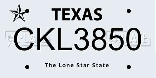 CKL3850 Texas License Plate