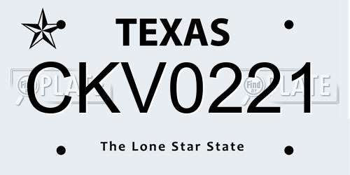 CKV0221 Texas License Plate