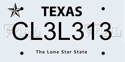 CL3L313 Texas License Plate