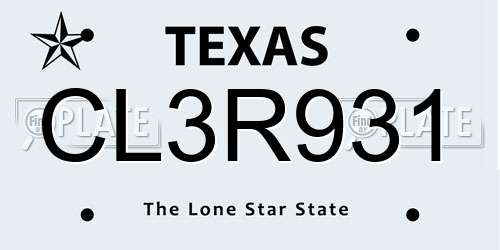 CL3R931 Texas License Plate