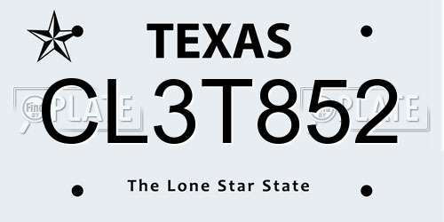 CL3T852 Texas License Plate