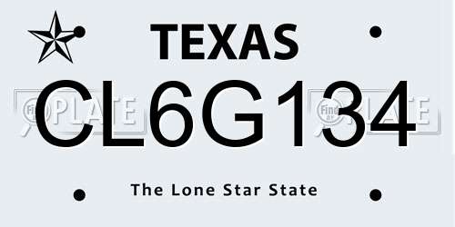 CL6G134 Texas License Plate