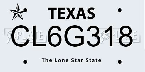 CL6G318 Texas License Plate