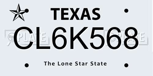 CL6K568 Texas License Plate