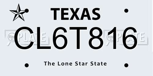 CL6T816 Texas License Plate