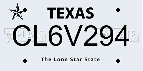 CL6V294 Texas License Plate
