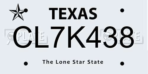 CL7K438 Texas License Plate