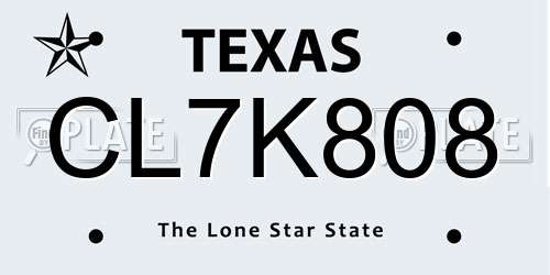 CL7K808 Texas License Plate