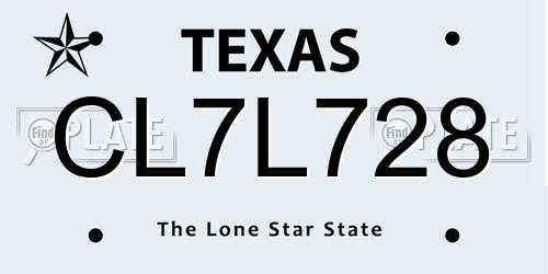 CL7L728 Texas License Plate