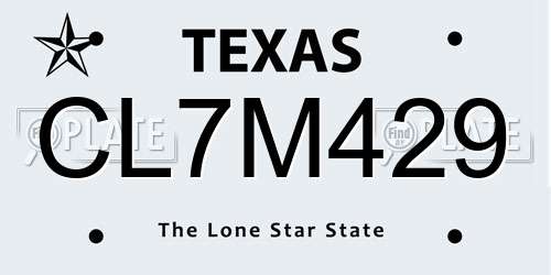 CL7M429 Texas License Plate