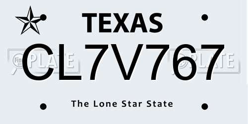 CL7V767 Texas License Plate