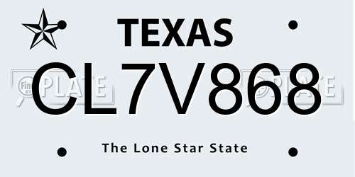 CL7V868 Texas License Plate