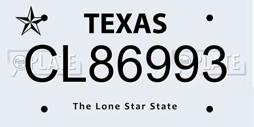 CL86993 Texas License Plate