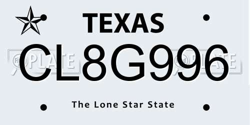CL8G996 Texas License Plate