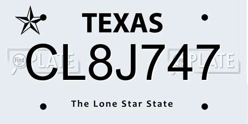 CL8J747 Texas License Plate