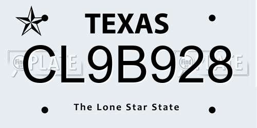 CL9B928 Texas License Plate