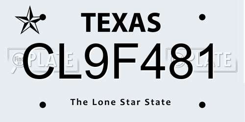 CL9F481 Texas License Plate