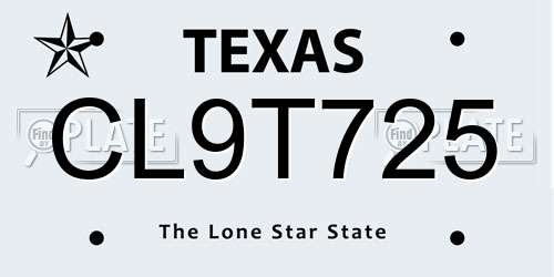 CL9T725 Texas License Plate