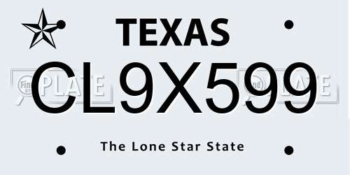 CL9X599 Texas License Plate