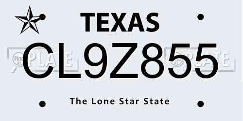 CL9Z855 Texas License Plate