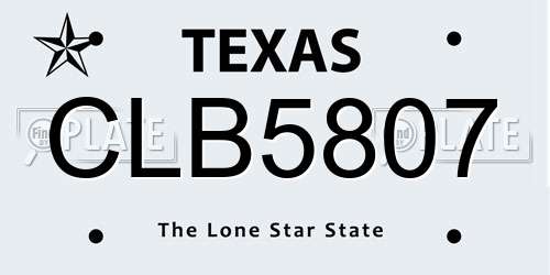 CLB5807 Texas License Plate