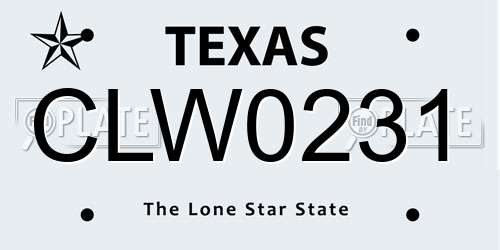 CLW0231 Texas License Plate