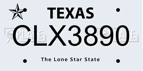 CLX3890 Texas License Plate