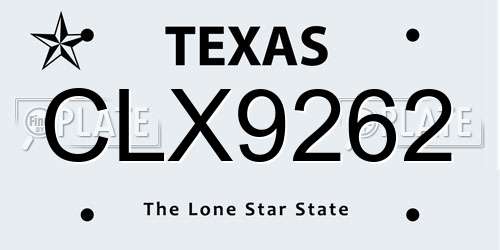 CLX9262 Texas License Plate