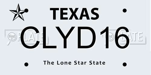 CLYD16 Texas License Plate