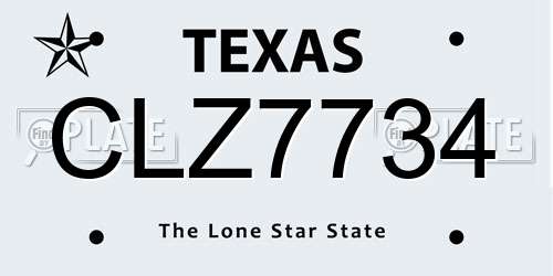 CLZ7734 Texas License Plate