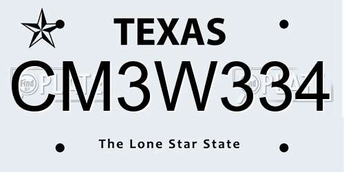 CM3W334 Texas License Plate