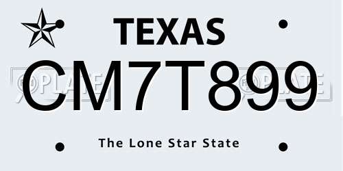 CM7T899 Texas License Plate
