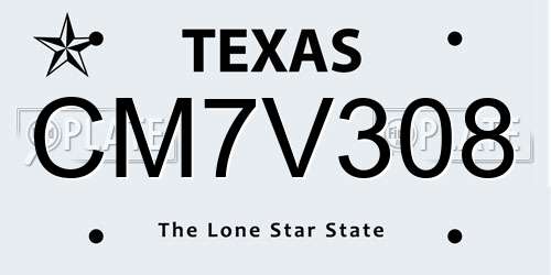 CM7V308 Texas License Plate
