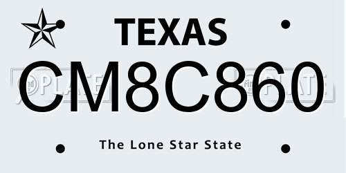 CM8C860 Texas License Plate